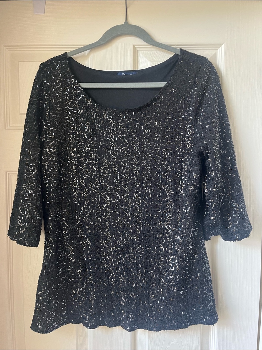 Women’s Black Sequin Scoop Neck Top